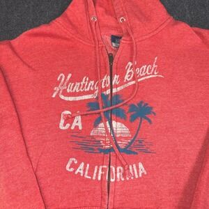 MV Sport Huntington Beach California Full Zip‎ Hoodie Pink XL Surf Beach Graphic